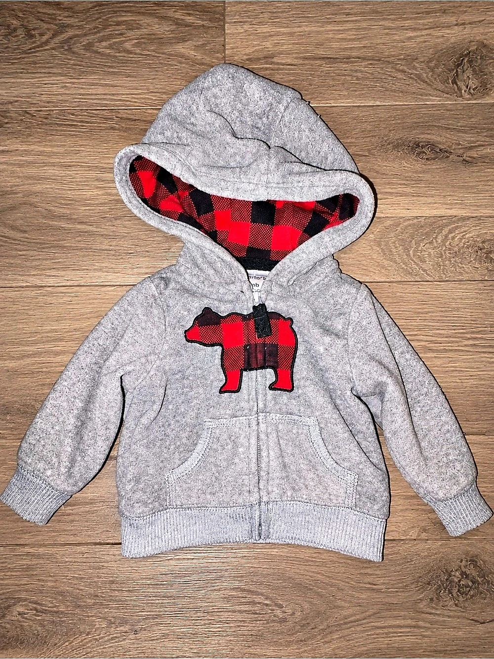 Carter’s Baby Gray Buffalo Plaid Bear Hoodie Jacket 🧸❤️🖤